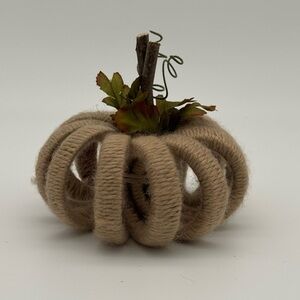 Rustic Yarn Wrapped Pumpkin Decor Fall Decorations Autumn Halloween Beige New